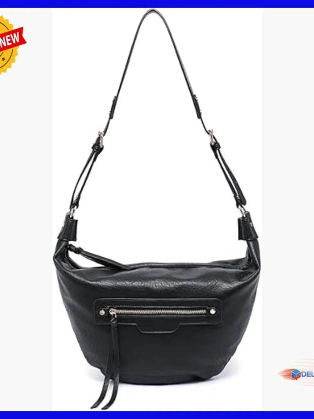 Large Vegan Leather Hobo Crossbody Bag with Stud Details Adjustable Strap